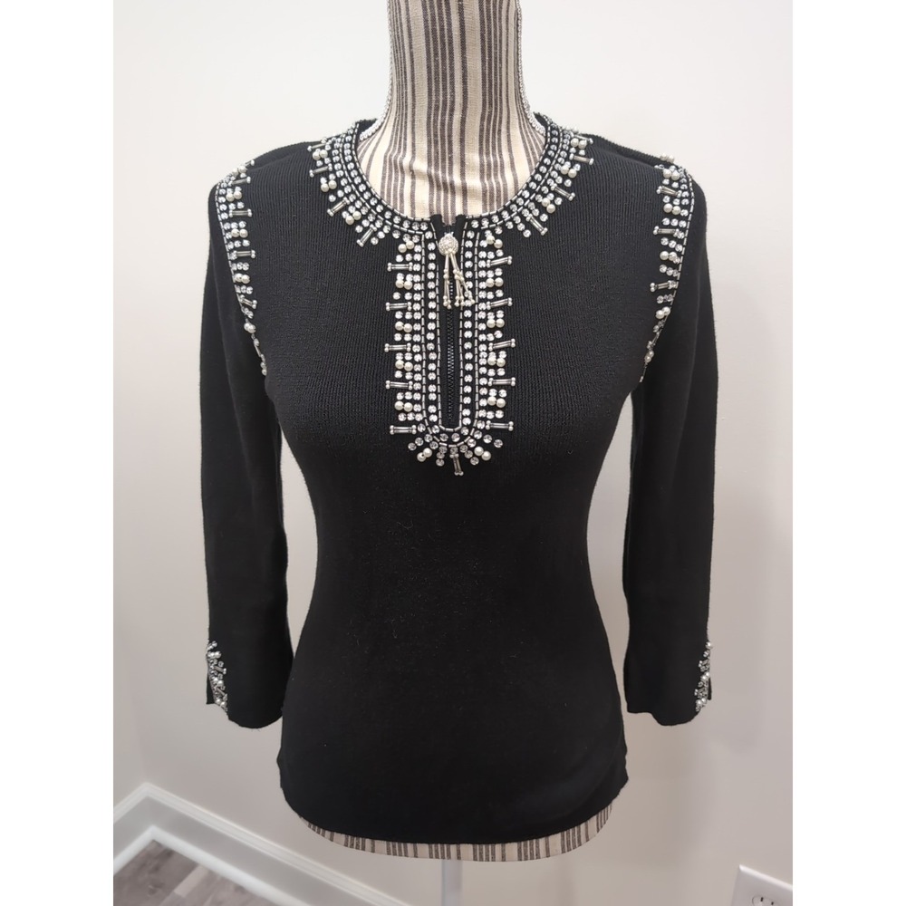 Vtg. The Collective Works Of Berek Black Beaded & Embellished Sweater Medium Y2K